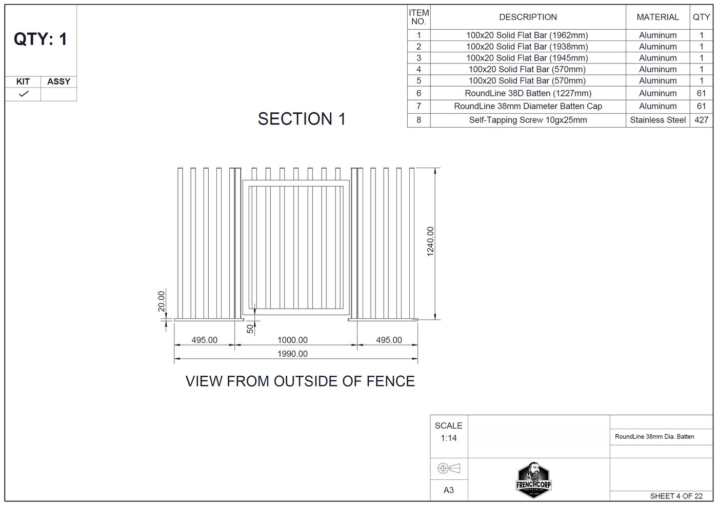 A Batten style profile shop drawing
